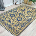 Alfa Rich 4x6 Gold Navy Blue Washable Area Rugs for Living Room Bedroom Kitchen Dining Cotton Rug