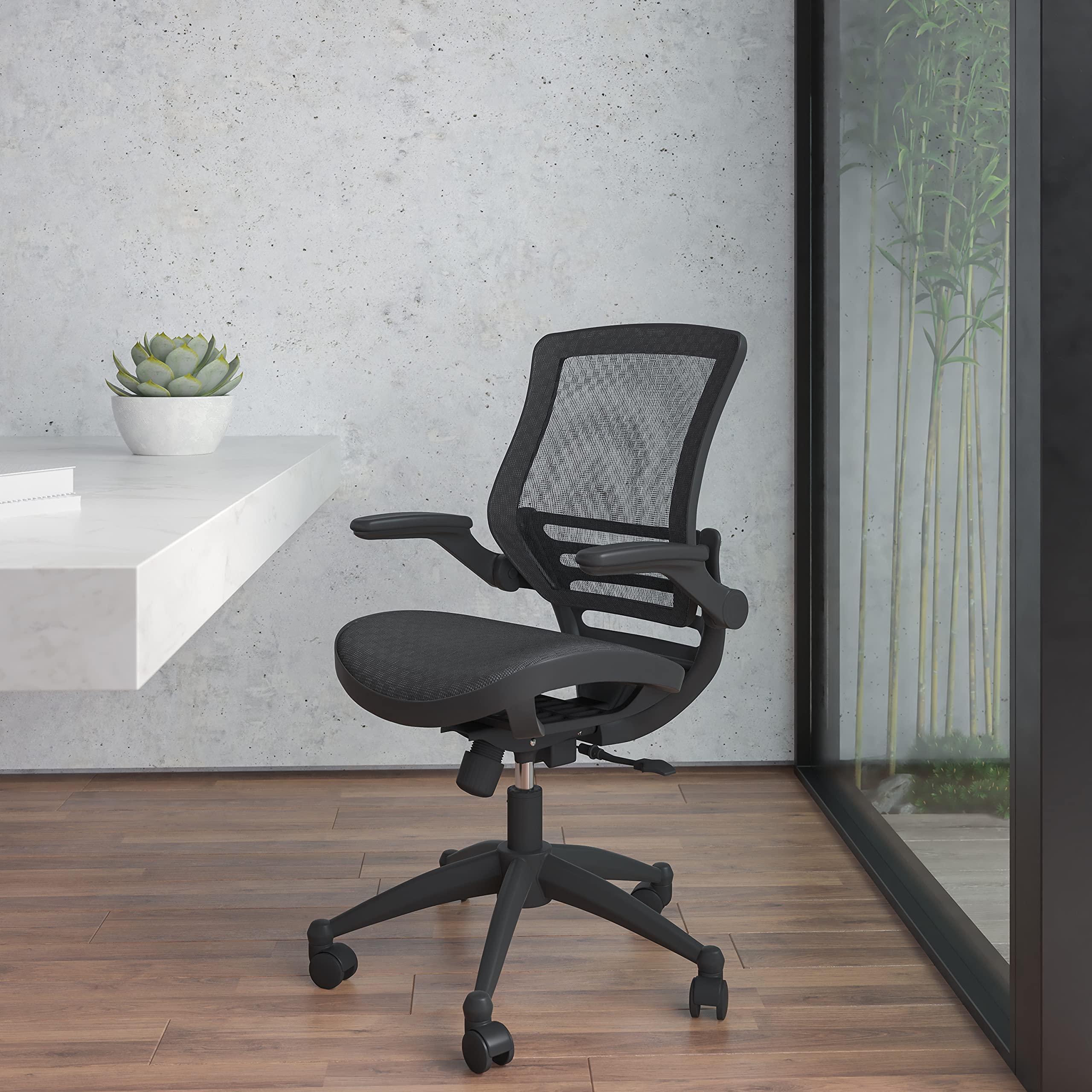 Flash Furniture Warfield Mid-Back Transparent Black Mesh Executive Swivel Office Chair with Black Frame and Flip-Up Arms