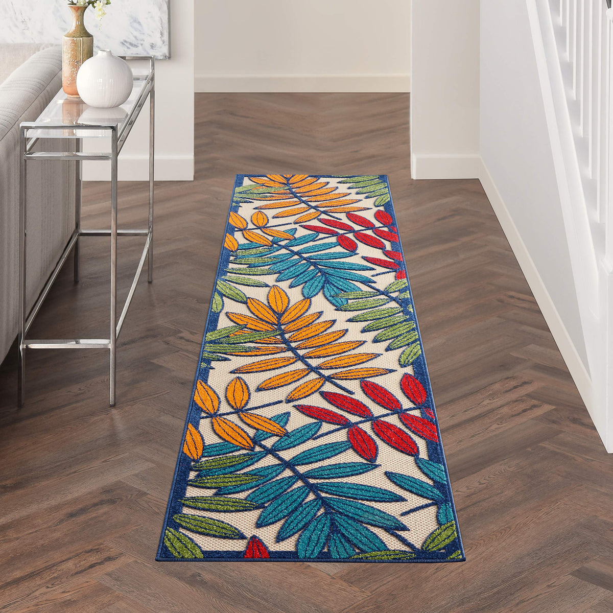 Nourison Aloha Multicolor 2'3' X 10' Area Rug, Tropical, Botanical, Easy Cleaning, Non Shedding, Bed Room, Kitchen, Living Room