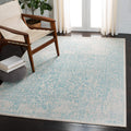 SAFAVIEH Evoke Collection Area Rug - 53 Square, Ivory & Aqua, Distressed Design, Non-Shedding & Easy Care, Ideal for High Traff
