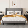 SHA CERLIN Upholstered Bed Frame Full Size with Streamlined Wingback Headboard, Breathable Linen Fabric, Solid Wooden Slats, Eas