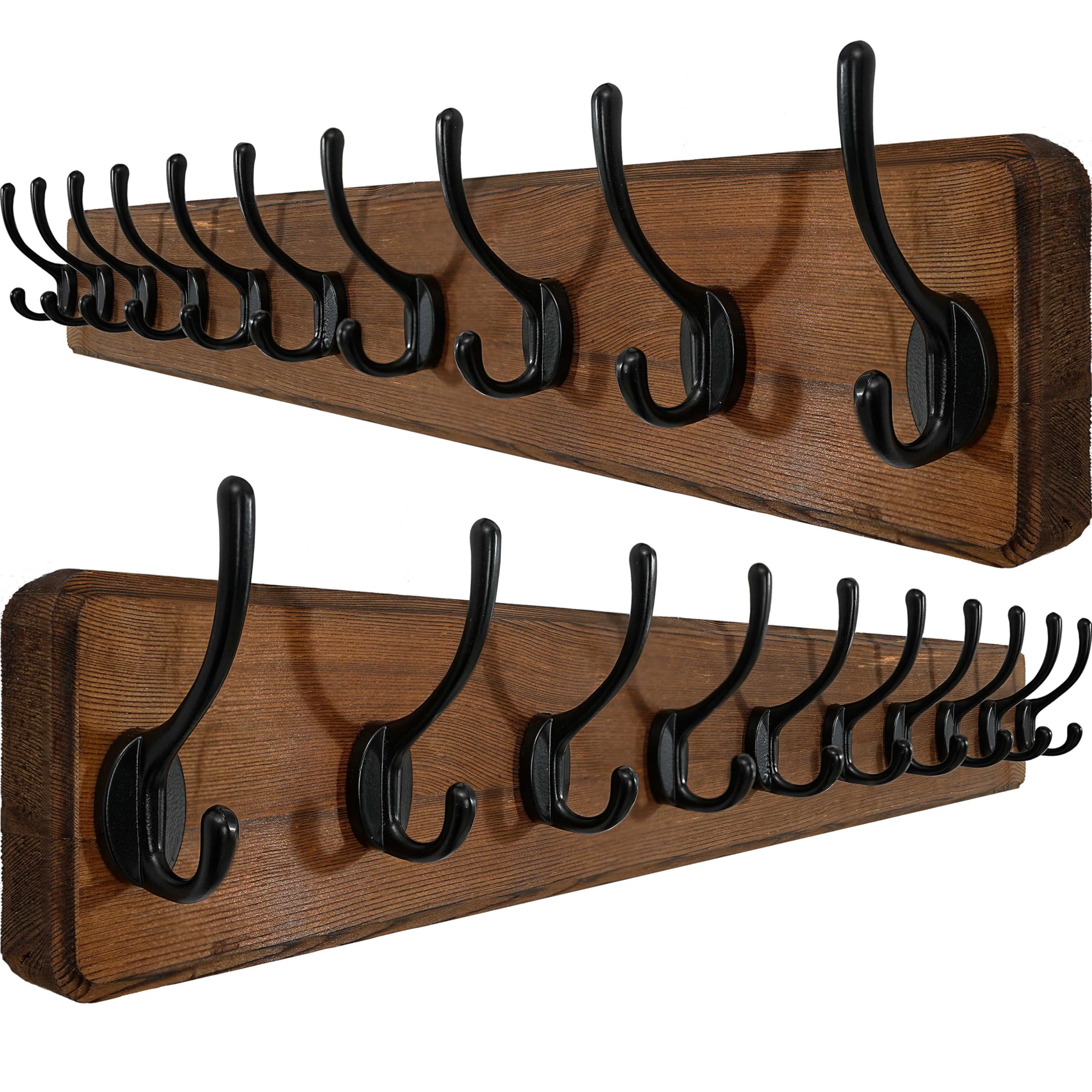 WEBI Coat Rack Wall Mount,10 Hooks,38 9/16 Long Coat Hooks Wall Mounted Rustic,16 Hole to Hole,Wood Coat Hanger Wall,Hook Rack H