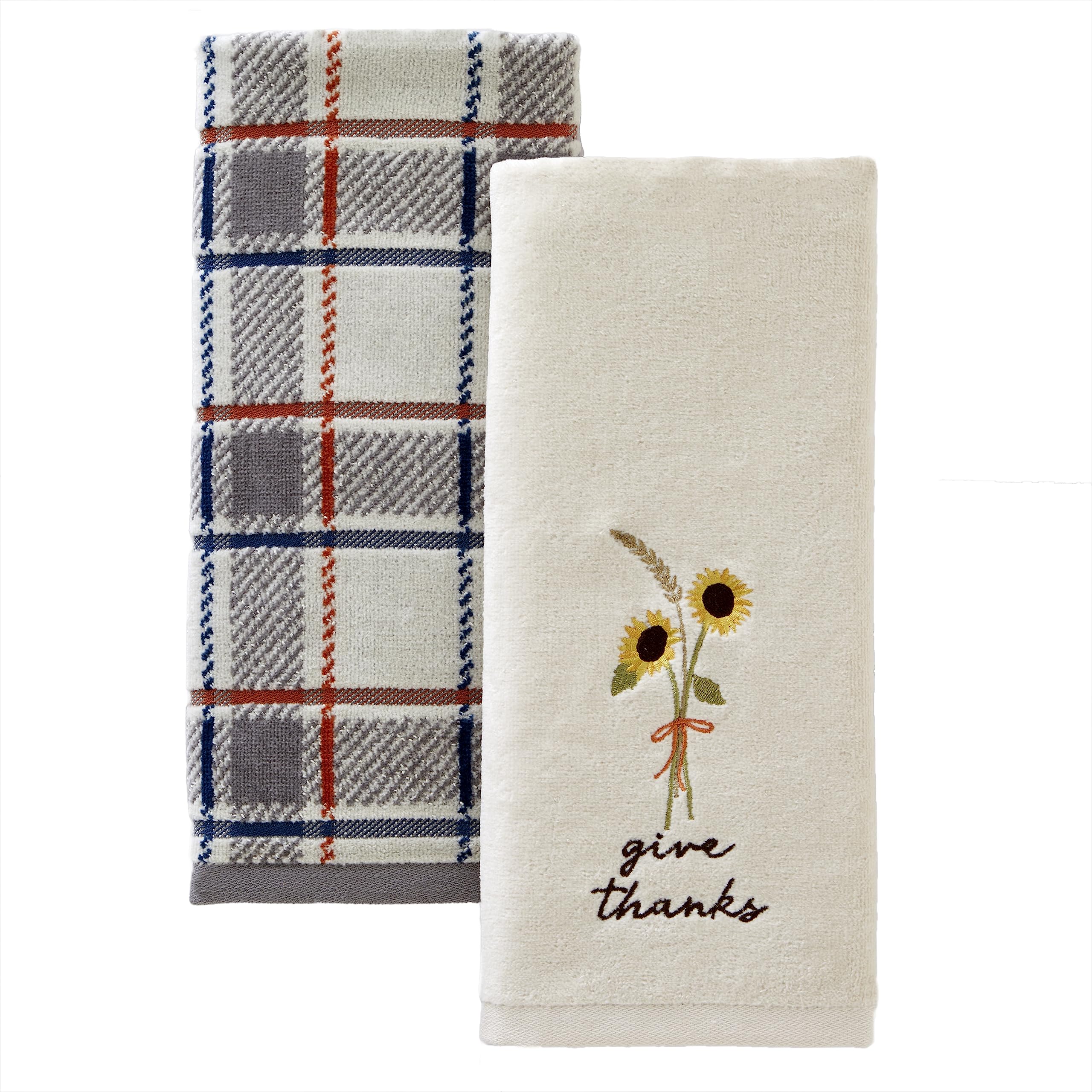 SKL Home Fall/Harvest Hello Autumn Hand Towel 2pc Set for Bath/Kitchen & Gift, Navy