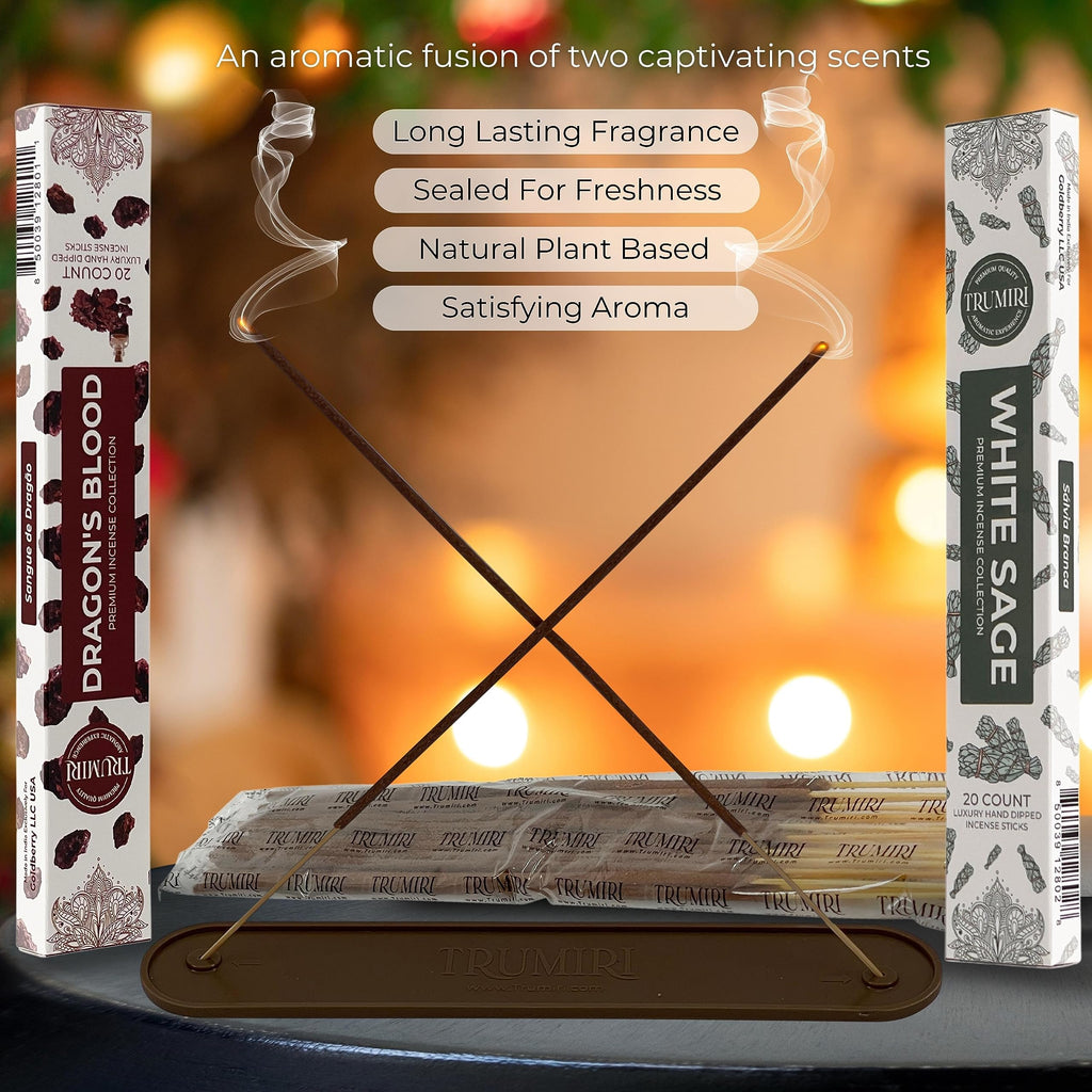 Trumiri Incense Sticks - Combo Pack Of 40 Insence-Sticks - 20 Dragons Blood + 20 White Sage - Insenses - Insents - Incents - Ins