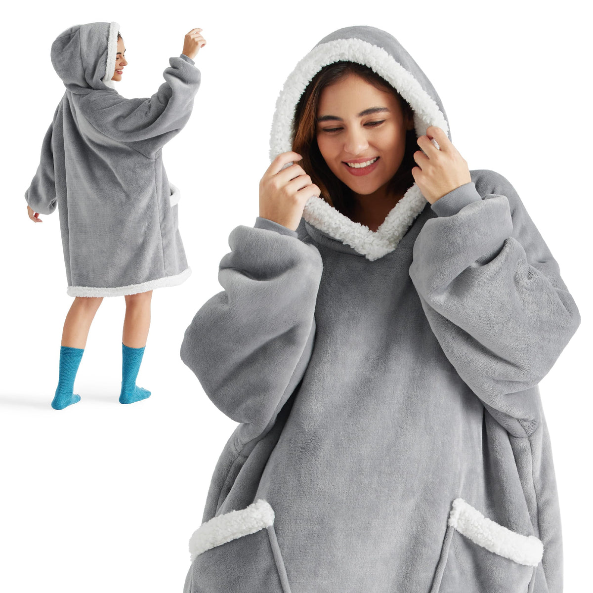 Bedsure Wearable Blanket Hoodie With Sleeves - Sherpa Hooded Blanket Adult As Gifts For Girlfriend Women Mom, Winter Sweatshirt