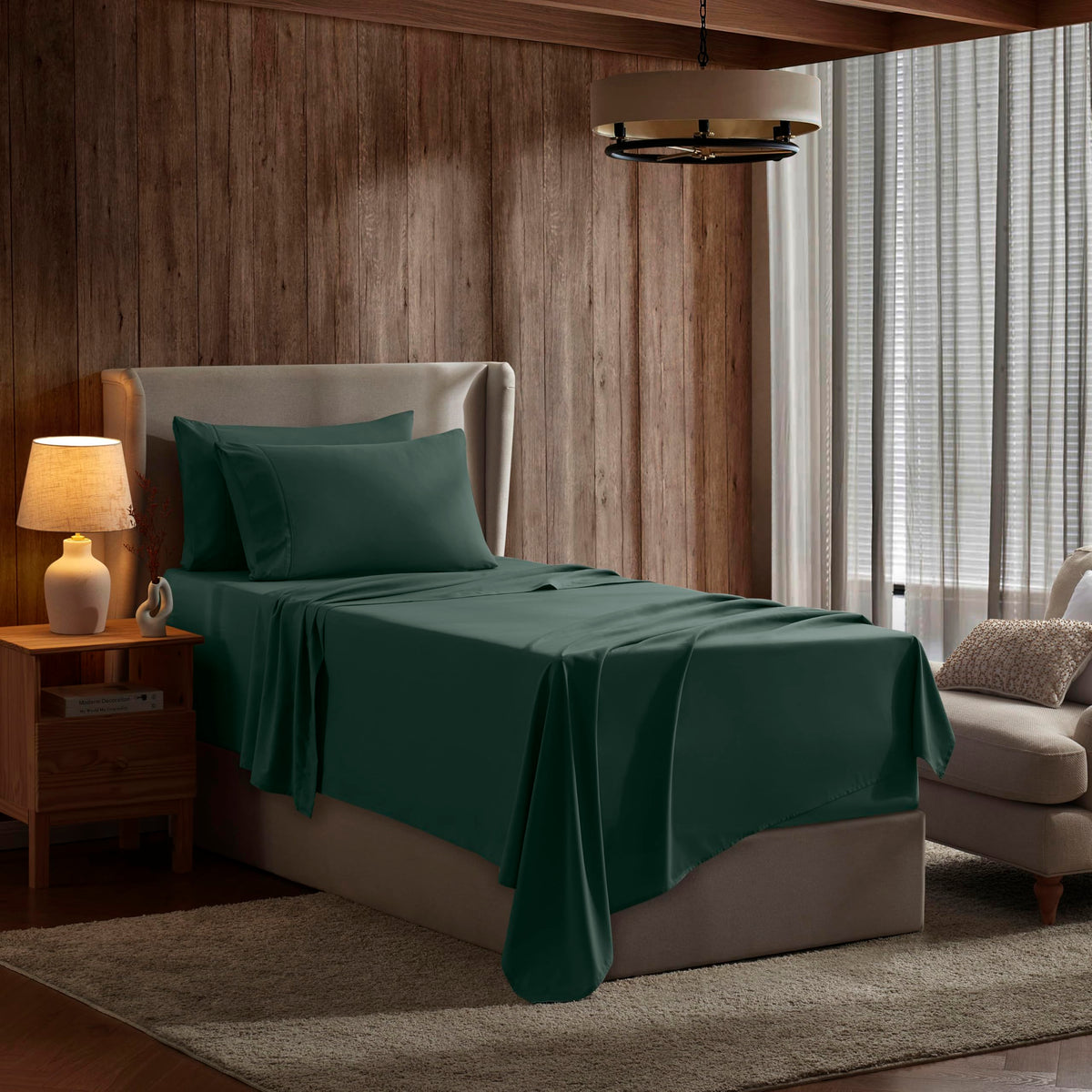 Nestl Twin Sheets Set- 3 Piece Twin Bed Sheets, Deep Pocket, Hotel Luxury, Extra Soft, Breathable And Cooling, Forest Green Shee