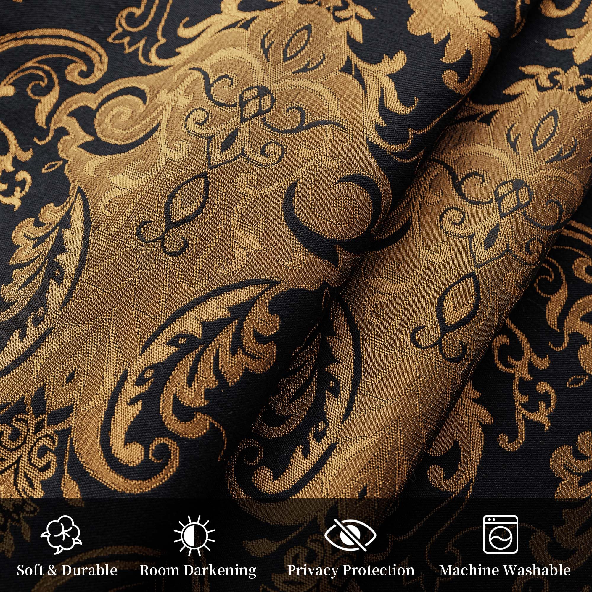 Loom And Mill Luxury Waterfall Valance For Living Room, Classic Damask Jacquard Swag Valances With Tassels, Balck Swag Curtains