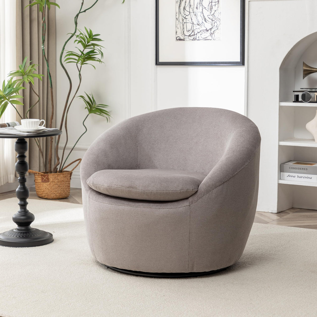 Roundhill Furniture Winnie Modern 360 Swivel Fabric Barrel Chair, Gray