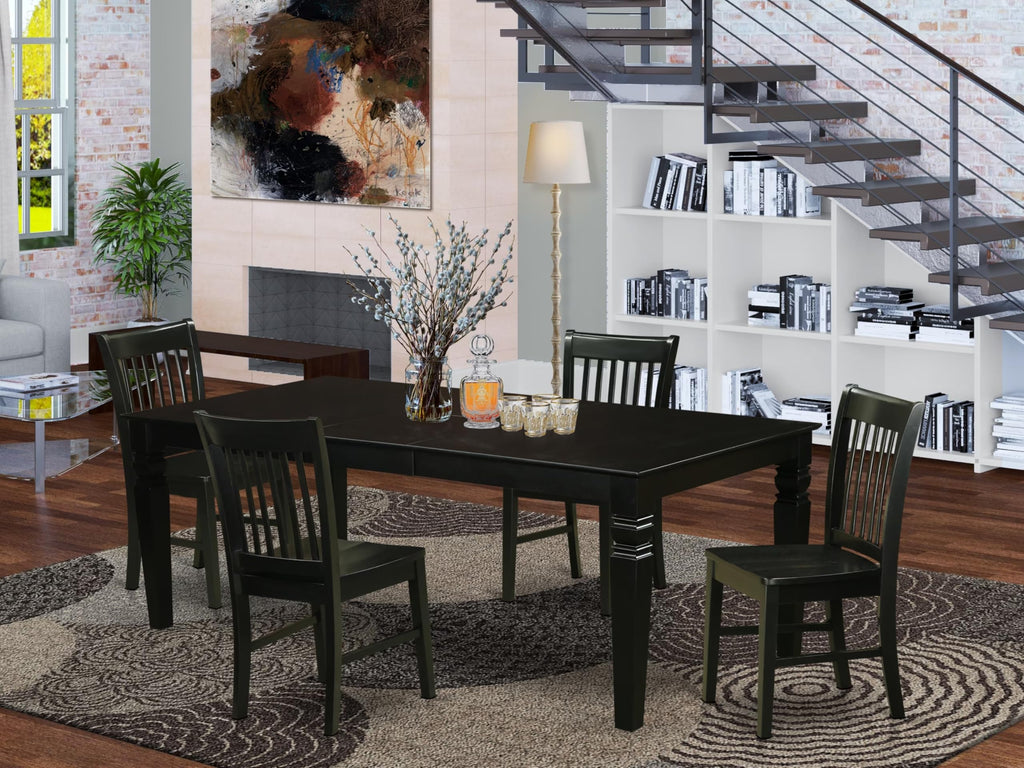 East West Furniture LGNO5-BLK-W 5 Piece Kitchen Table & Chairs Set Includes a Rectangle Dining Room Table with Butterfly Leaf and 4 Dining Chairs, 42x84 Inch, Black