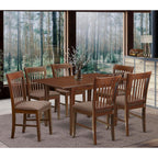 East West Furniture NOFK7-MAH-C 7 Piece Modern Dining Set Consist of a Rectangle Wooden Table with Butterfly Leaf and 6 Linen Fabric Upholstered Chairs, 32x54 Inch