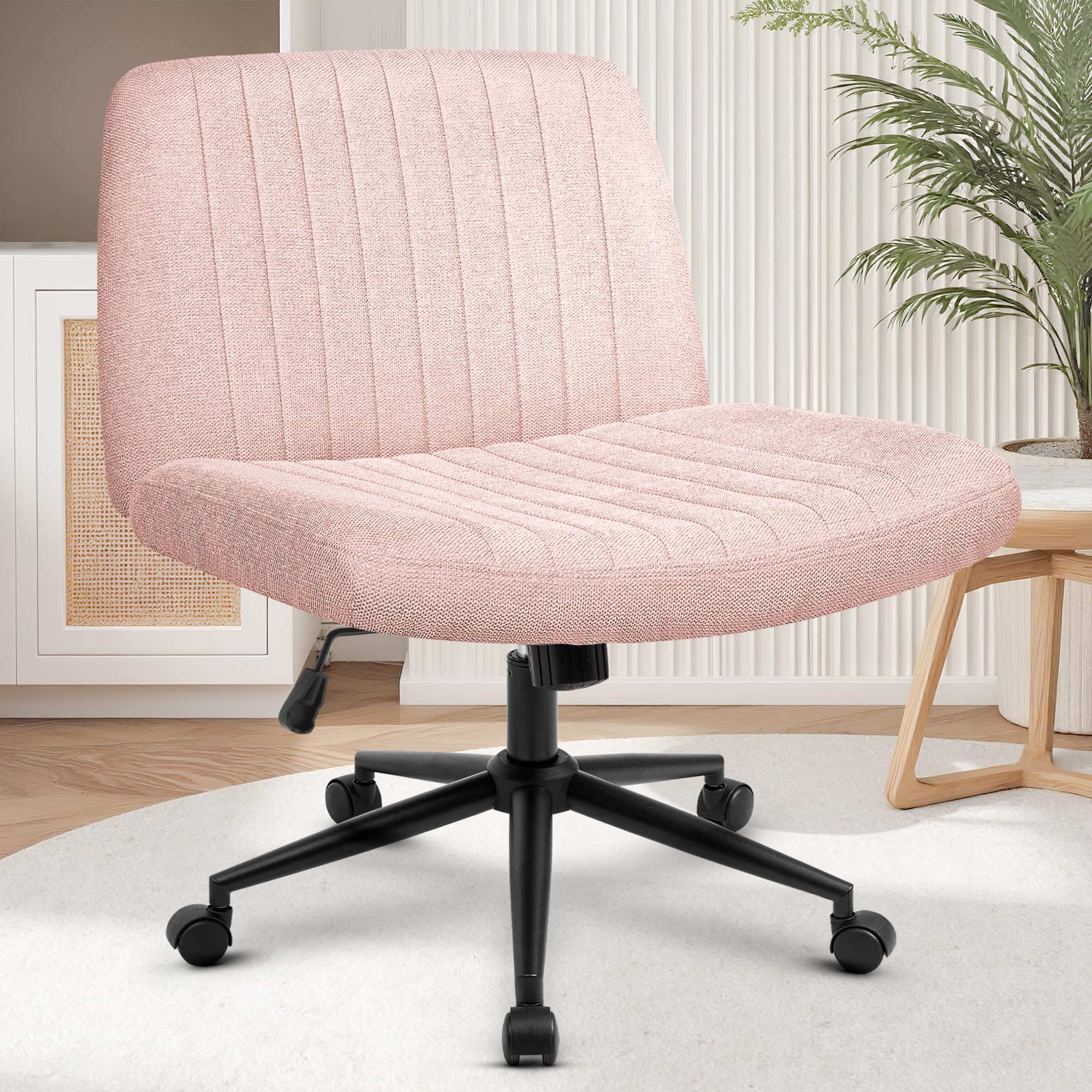 NEO Chair Criss Cross Chair with Wheels Armless Cross Legged Office Desk Wide Comfy Vanity Makeup Chair Adjustable Swivel Rollin