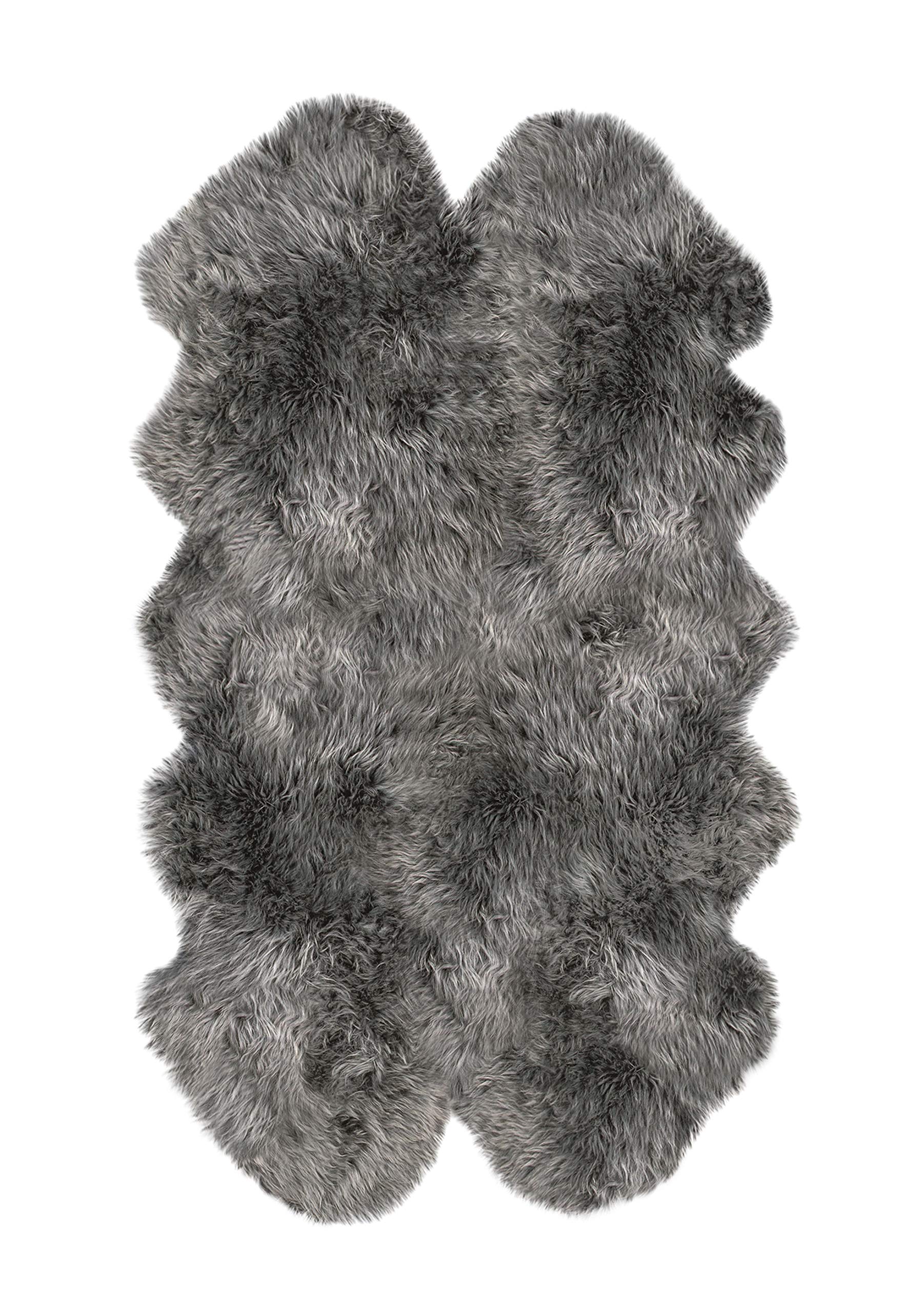 HomeRoots New Zealand Sheepskin, Microsuede 4' X 6' X 2' Gray Quattro Sheepskin Area Rug