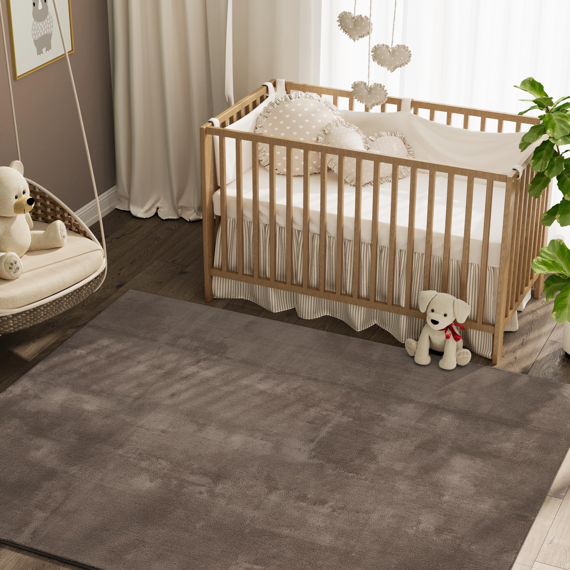 jinchan Solid Plush Area Rug 5x7 Performance Shaggy Rug Washable Area Rug Indoor Soft Rug Modern Faux Wool Rug Cozy Non Slip Car