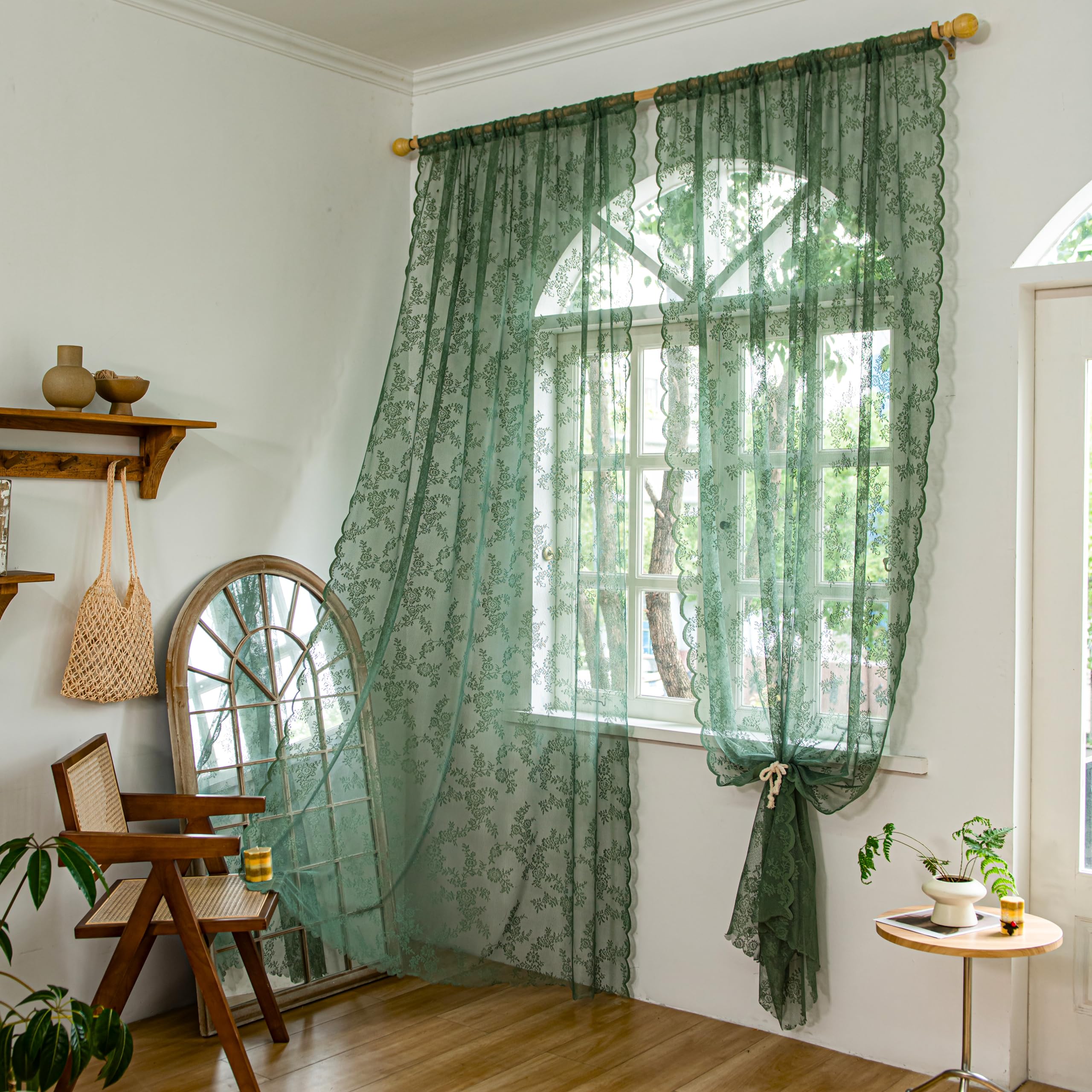 Sutuo Home Lace Curtains 72 Inches Long 2 Panels Set For Bedroom Living Room, Sheer Floral Embroidery Country Farmhouse Window T