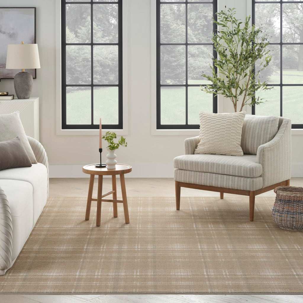 Nourison Grafix Plaid Taupe 5'3' X 7'3' Area Rug, Easy Cleaning, Non Shedding, Bed Room, Living Room, Dining Room, Kitchen (5X7)