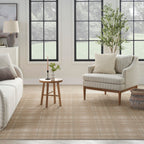 Nourison Grafix Plaid Taupe 5'3' X 7'3' Area Rug, Easy Cleaning, Non Shedding, Bed Room, Living Room, Dining Room, Kitchen (5X7)