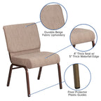 Flash Furniture Hercules Series 21''W Stacking Church Chair In Beige Fabric - Copper Vein Frame