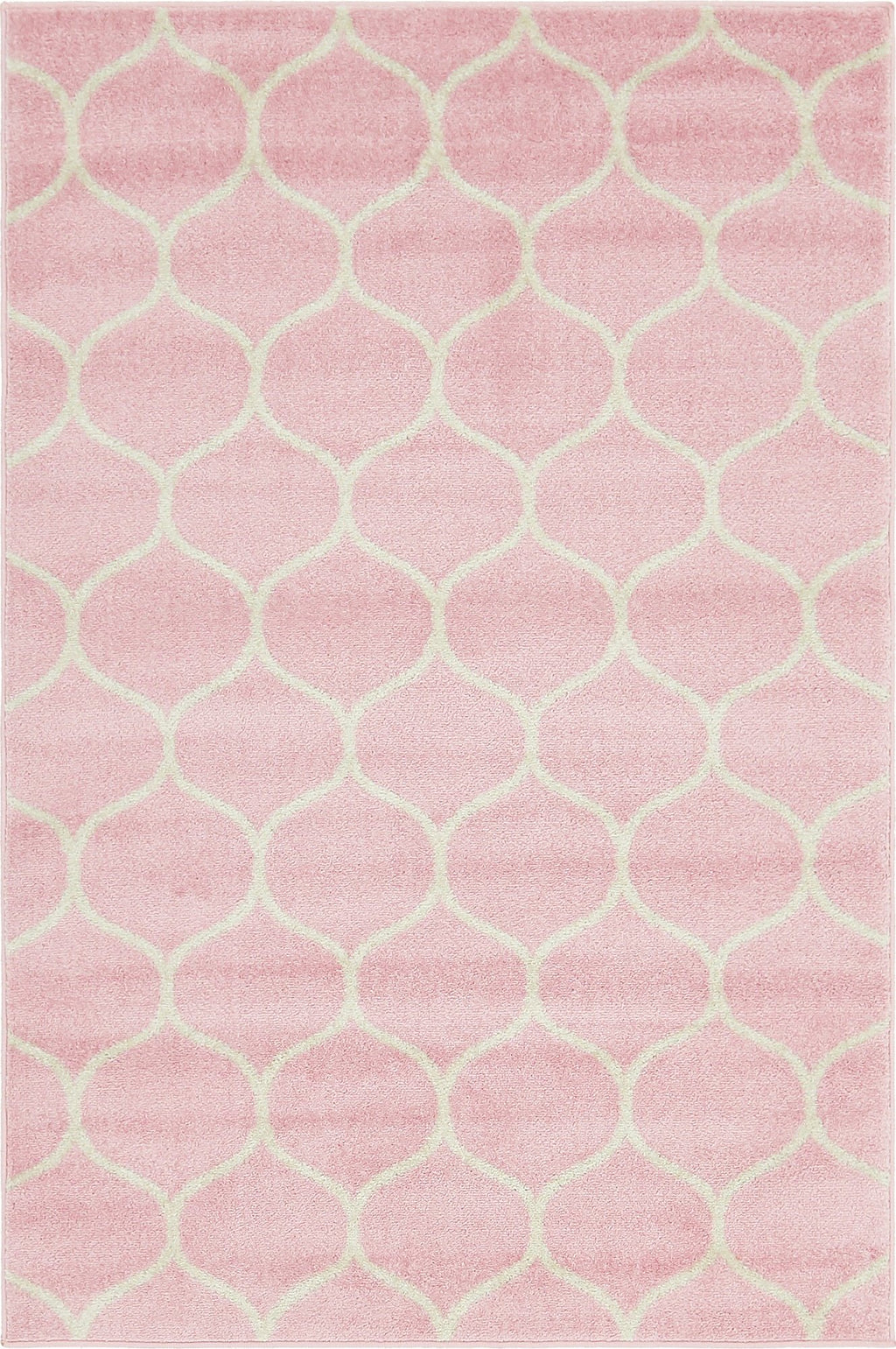 Unique Loom Trellis Frieze Collection Area Rug - Rounded (4' 1'' x 6' 1'', Light Pink/ Ivory)