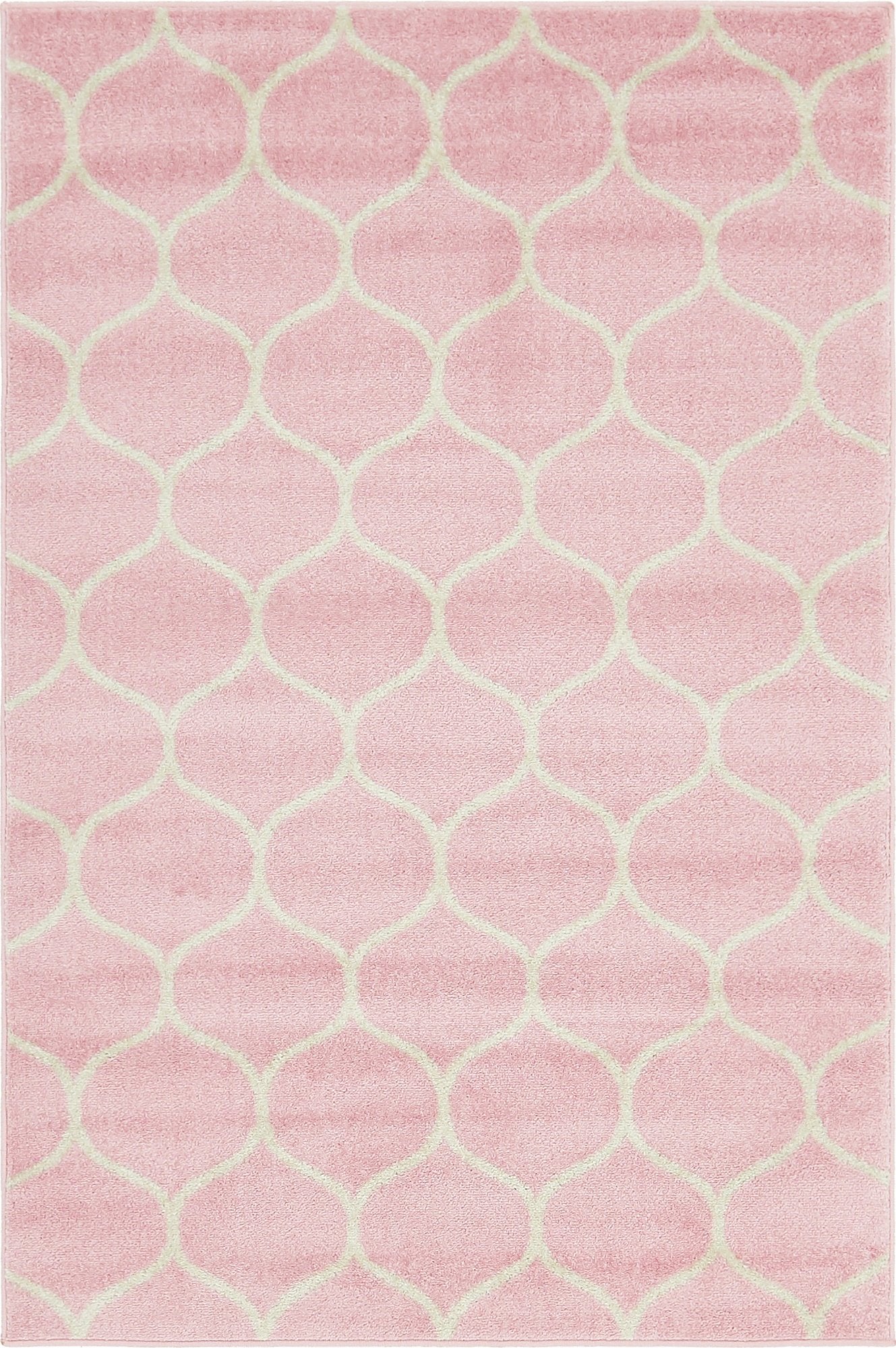Unique Loom Trellis Frieze Collection Area Rug - Rounded (4' 1'' x 6' 1'', Light Pink/ Ivory)