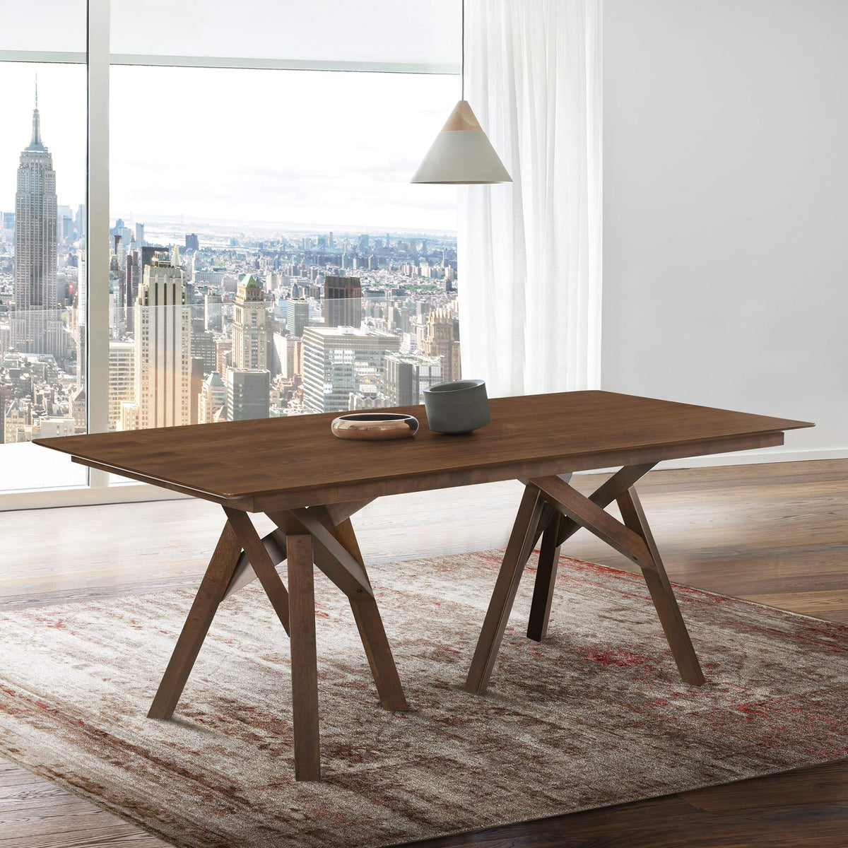 Armen Living Cortina 79'' Mid-Century Modern Wood Dining Table Legs, White/Walnut