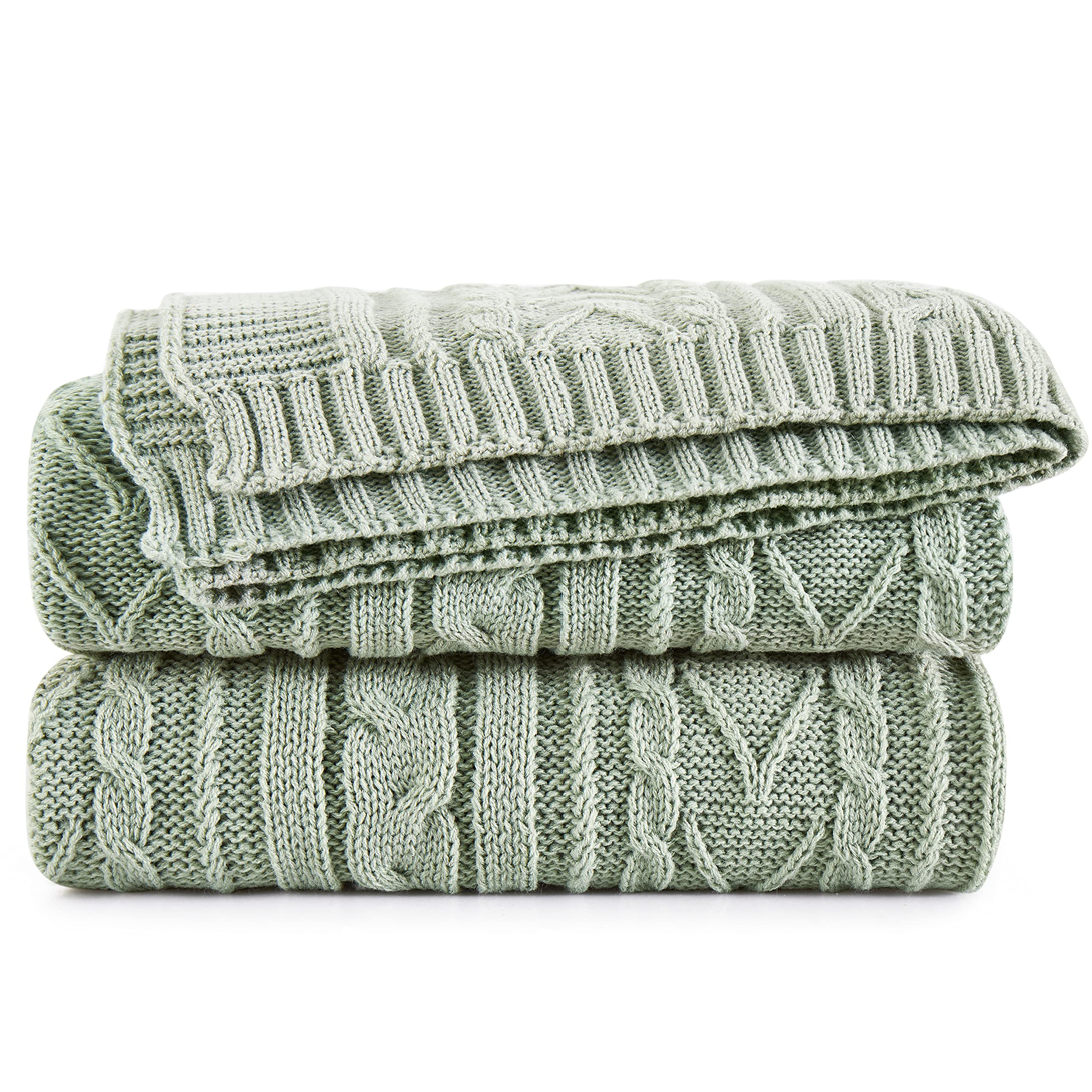 Aormenzy Sage Green Cable Knit Throw Blanket Oversized 60' X 80' Super Soft Comfy Knitted Blanket For Couch Bed Sofa, Twin Siz