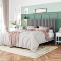 Allewie Queen Bed Frame, Velvet Upholstered Platform Bed With Adjustable Vertical Channel Tufted Headboard, Mattress Foundation With Strong Wooden Slats, Box Spring Optional, Easy Assembly, Grey