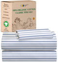 California Design Den Blue Stripe Sheets, 100% Organic Cotton Percale Sheets, Deep Pocket Twin Xl Sheets & Pillowcase Set - Blue Stripe