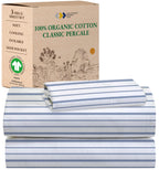 California Design Den Blue Stripe Sheets, 100% Organic Cotton Percale Sheets, Deep Pocket Twin Xl Sheets & Pillowcase Set - Blue Stripe