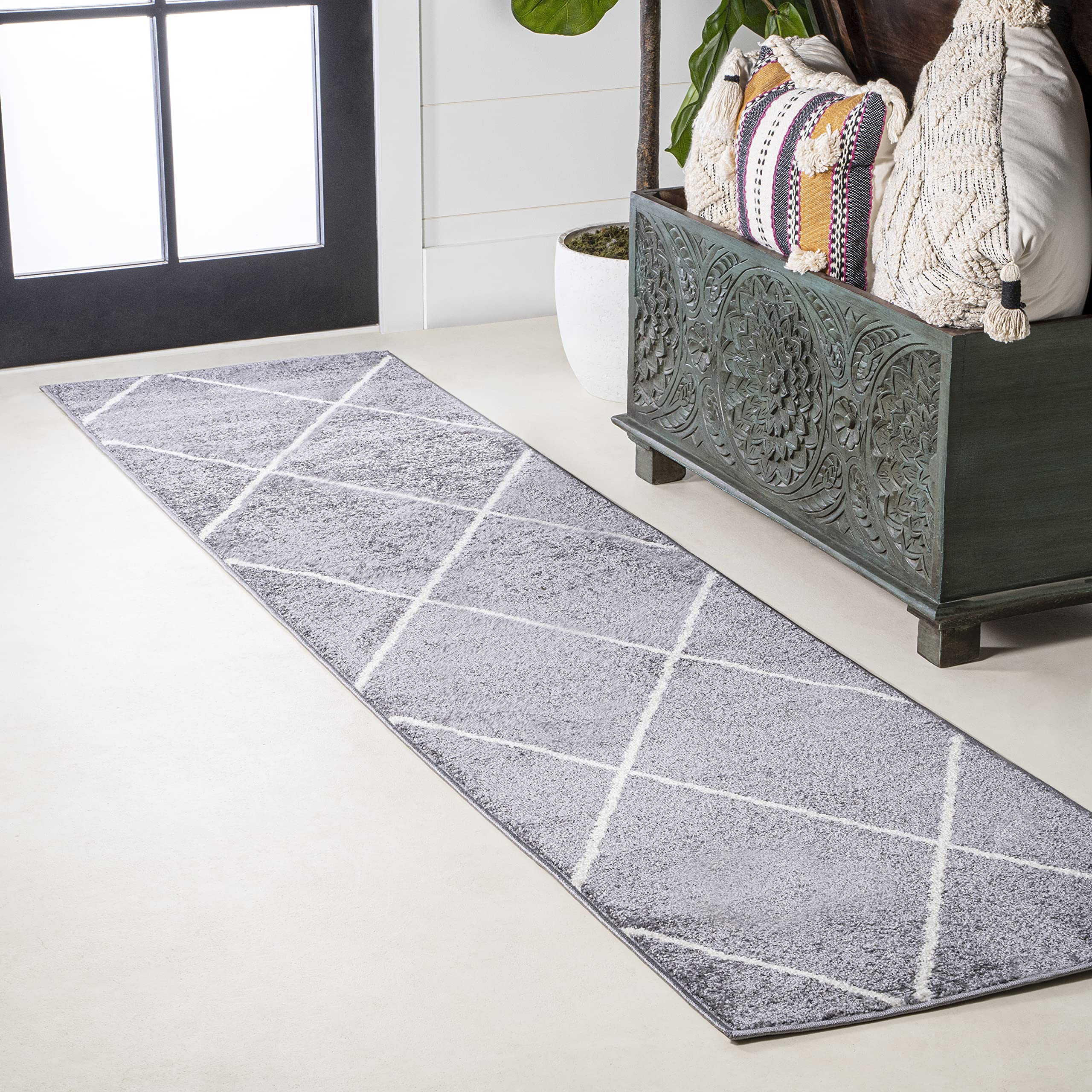 JONATHAN Y SEU102F-3 Cole Minimalist Diamond Trellis Indoor Area-Rug, Modern, Contemporary, Casual Easy-Cleaning,Bedroom,Kitchen