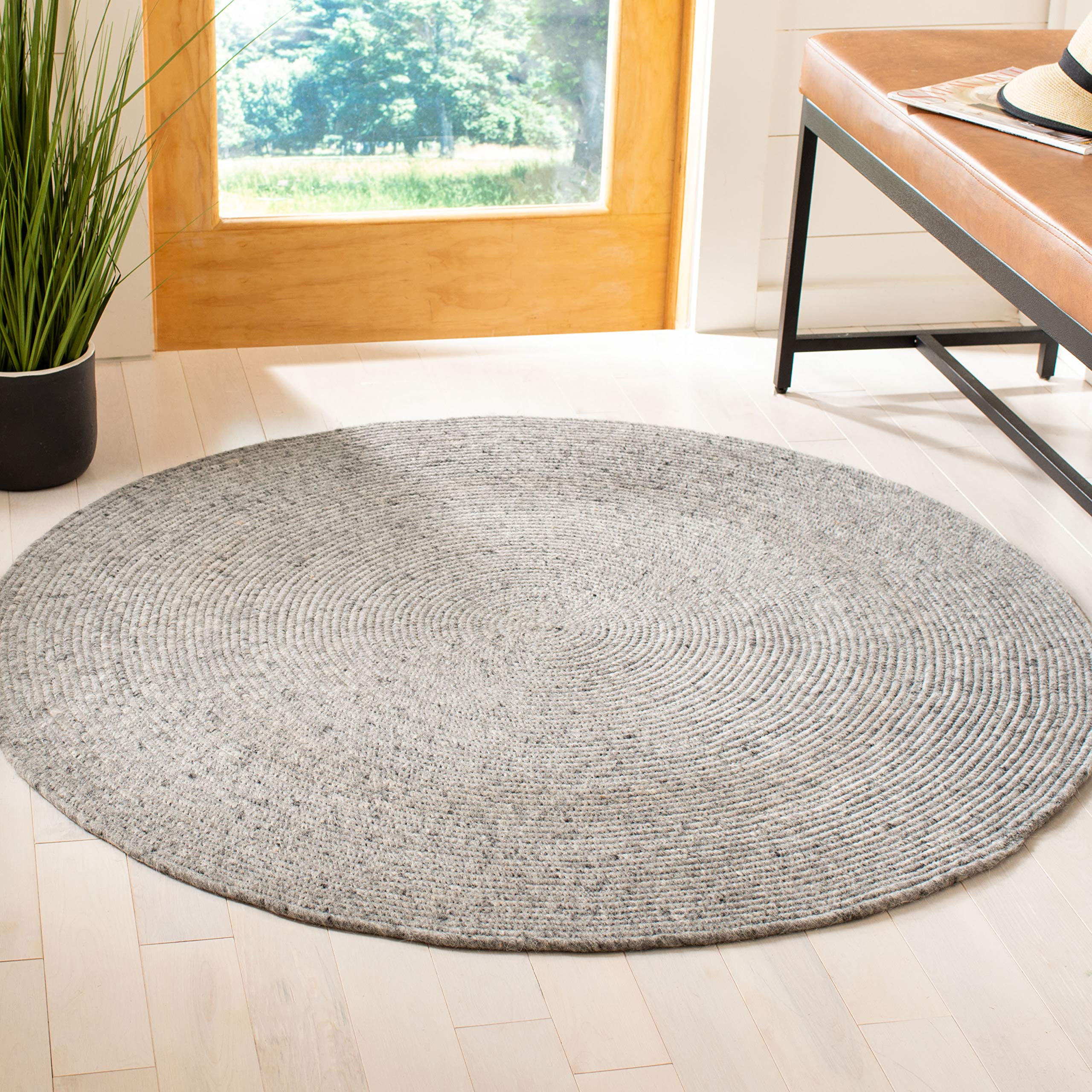 SAFAVIEH Braided Collection 3 Round Grey BRD901F Handmade Country Cottage Reversible Wool Entryway Foyer Living Room Bedroom Ki