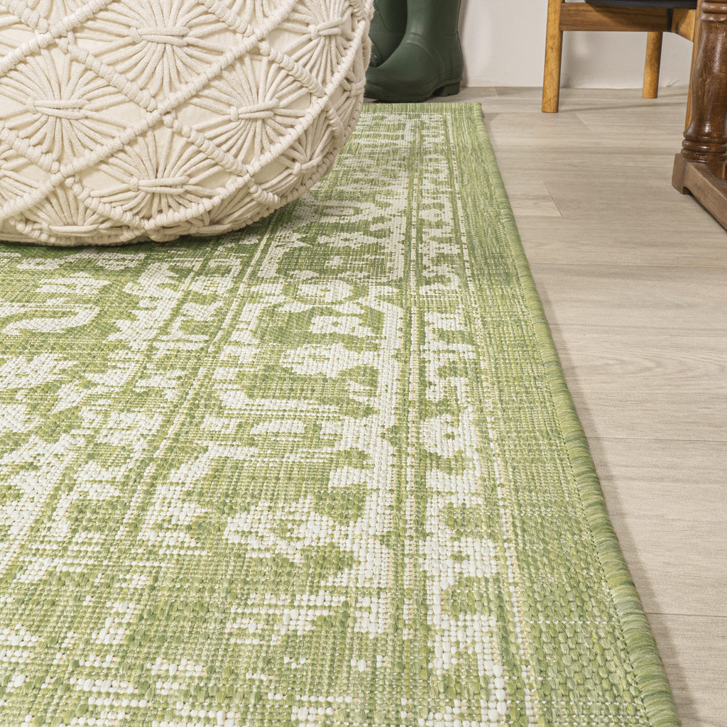 Jonathan Y Smb104D-5Sq Malta Bohemian Medallion Textured Weave Indoor Outdoor Area Rug, Coastal Traditional Transitional Easy Cleaning,Bedroom,Kitchen,Backyard,Patio,Non Shedding 5' Square,Green/Cream