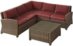 Crosley Furniture Bradenton 4-Piece Outdoor Sectional Sofa Wicker Conversation Patio Furniture Set for Deck, Brown with Sangria Cushions