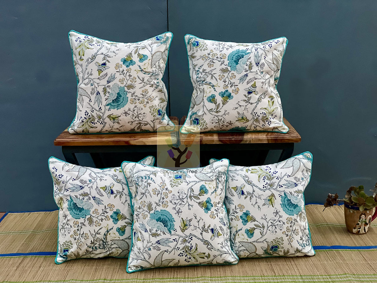 Shopping Tree Multi Colour Pillow Cover Bedroom & Living Room Flower Print Cotton Cushion Covers Set Of 5 (60X60 Cms Or 24X24 In
