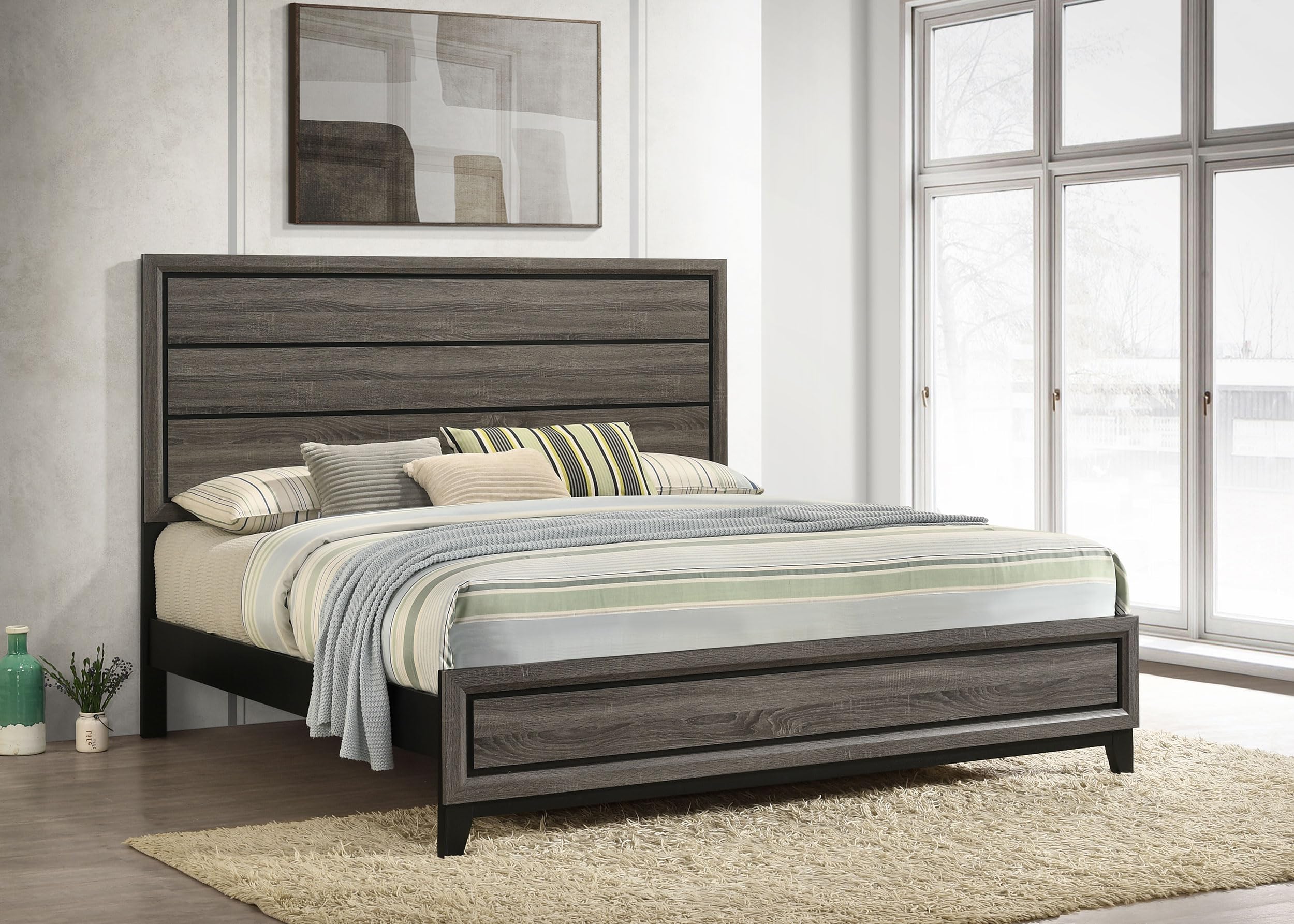 Coaster Home Furnishings Watson Transitional Wood Eastern King Size Panel Bed Frame 57-inch Headboard Grey Oak 212421KE