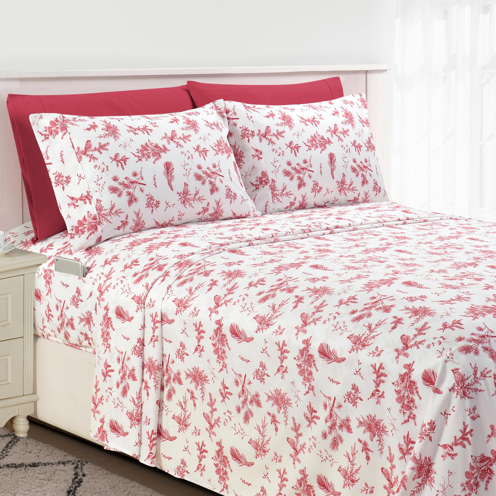 Elegant Comfort Luxury Soft Bed Sheets Cardinal Pattern - 1500 Premium Hotel Quality Microfiber Softness Wrinkle And Fade Resistant (4-Piece) Bedding Set, Twin Xl, Cardinal