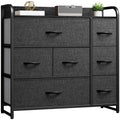 Dwvo 7 Drawers Dresser, Organizer Unit For Bedroom, Fabric Dresser Storage Tower For Hallway, Entryway, Closets, Sturdy Steel Frame, Wooden Top