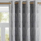 Dark Grey and Silvery 100% Blackout Curtains 120 Inch Length 2 Panels, Jacquard Thermal Insulated Noise Reducing Grommet Drapes 