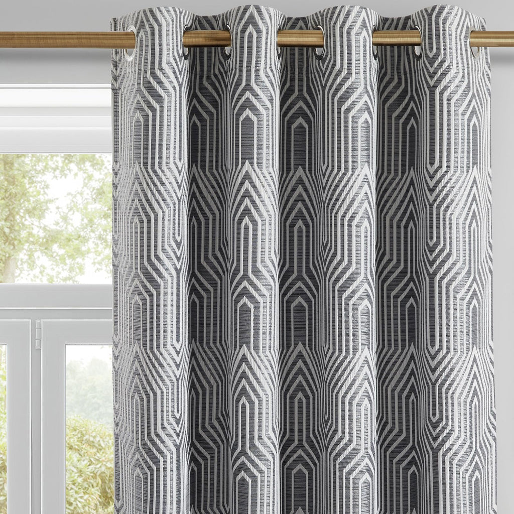 Dark Grey and Silvery 100% Blackout Curtains 84 Inch Length 2 Panels, Jacquard Thermal Insulated Noise Reducing Grommet Drapes f