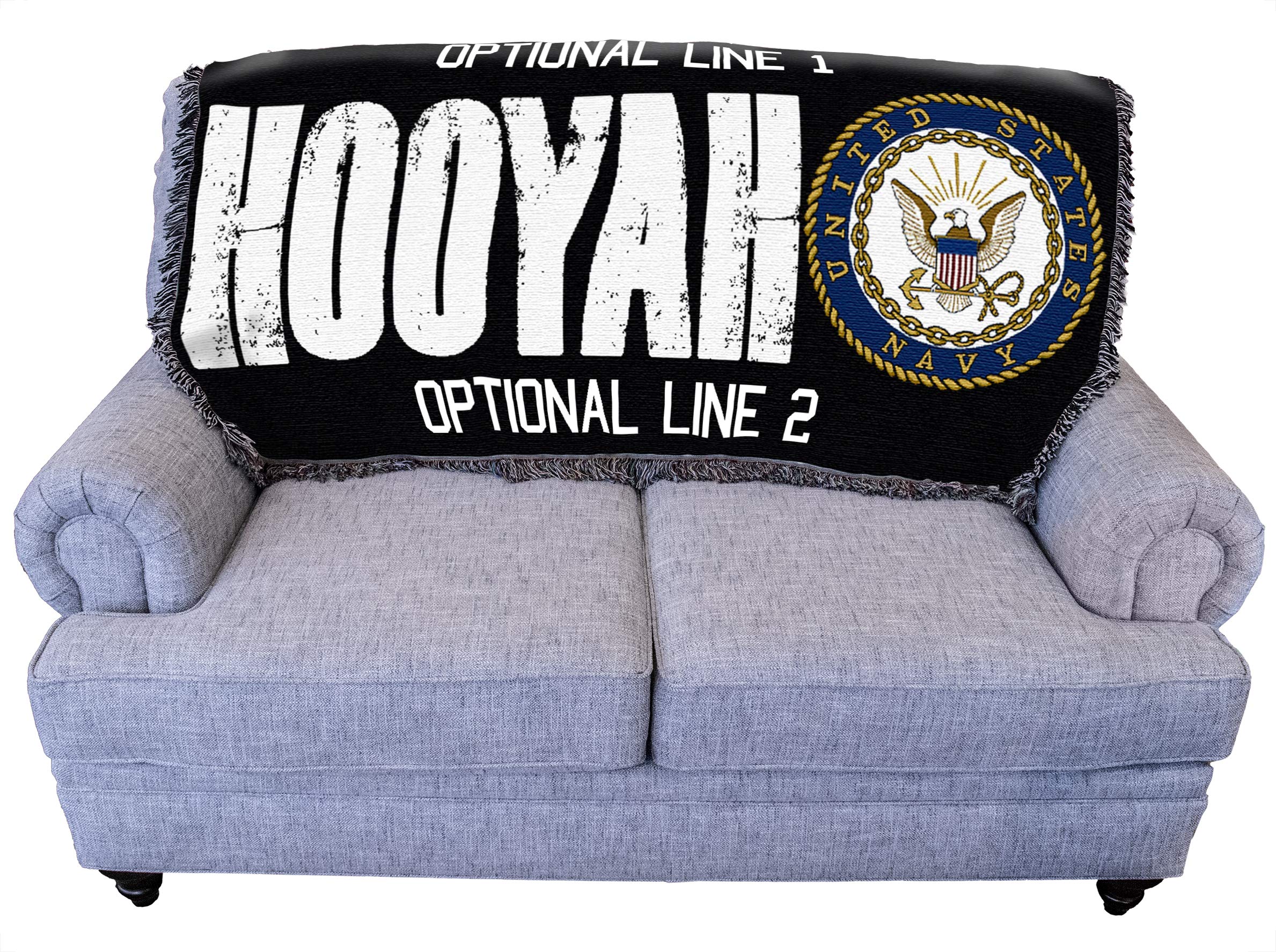 Pure Country Weavers Pcw - Us Navy - Hooyah Emblem Blanket - Personalized - Custom Gift Military Tapestry Throw For Back Of Couc
