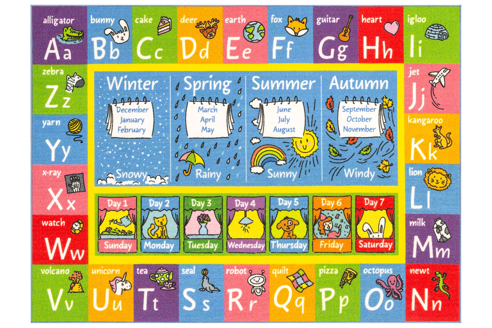 KC Cubs Playtime Collection ABC Alphabet, Seasons, Months and Days of The Week Educational Learning & Game Area Rug Carpet for K
