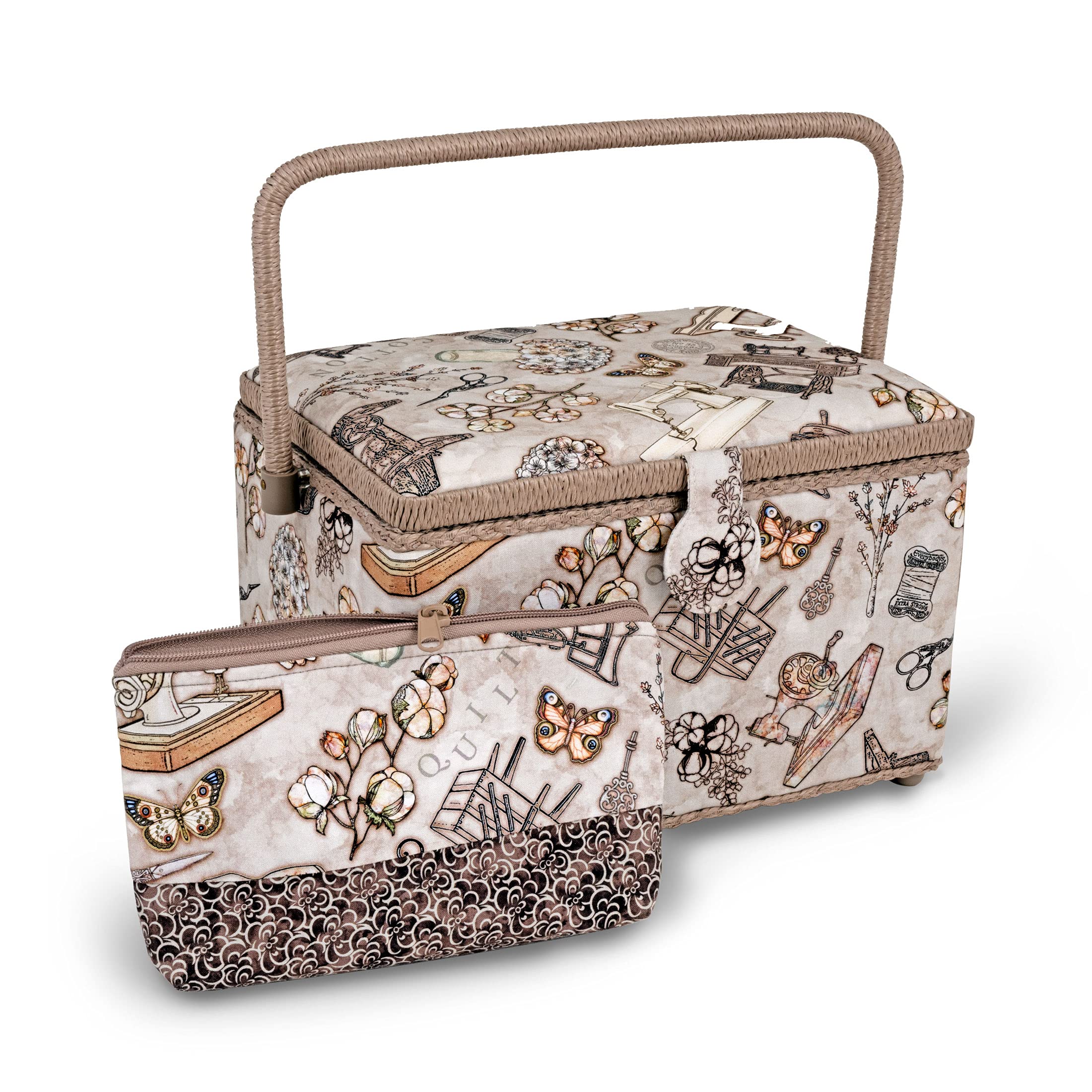 Dritz Accessory Case, Large Rectangle Taupe Basket, Neautral Sewing