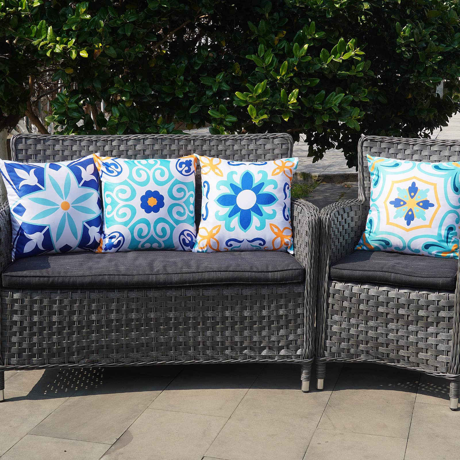 Onway Outdoor Boho Pillow Covers Waterproof 18X18 Set Of 4 Floral Farmhouse Decorative Outdoor Throw Pillows For Bench Couch Pat