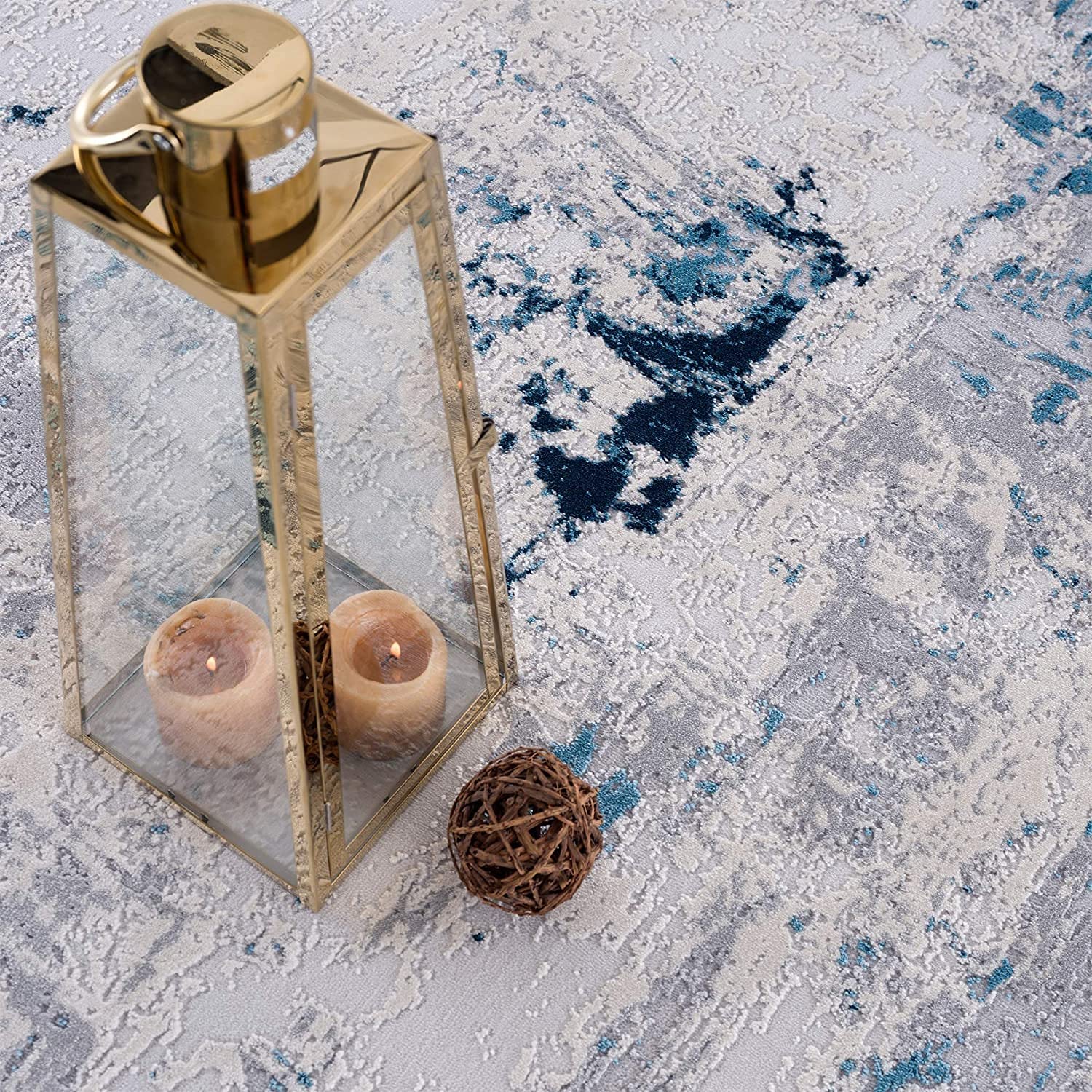 HomeRoots 100% High Grade Polypropylene 2â€ x 8â€ Blue and Ivory Abstract Strokes Runner Rug