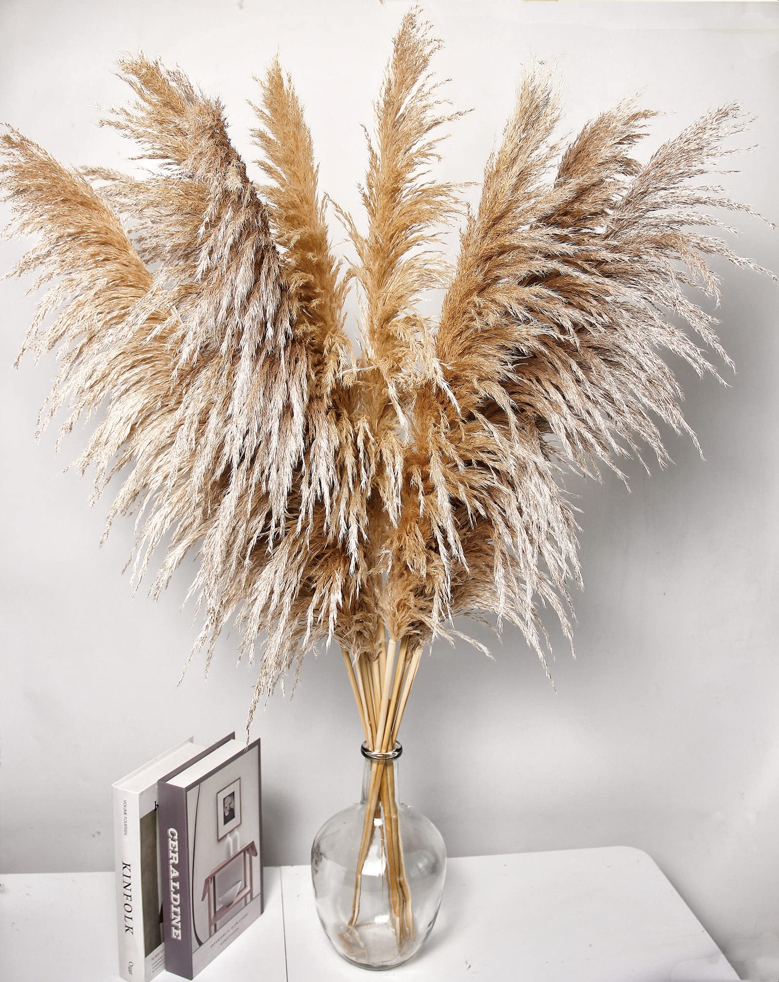 46'' Inch 10 Stems Natural Pampas Grass Decor Tall, Pompas Grass, Tall Pampas Grass For Weddingm, Farmhouse, Boho Home Decor (Br