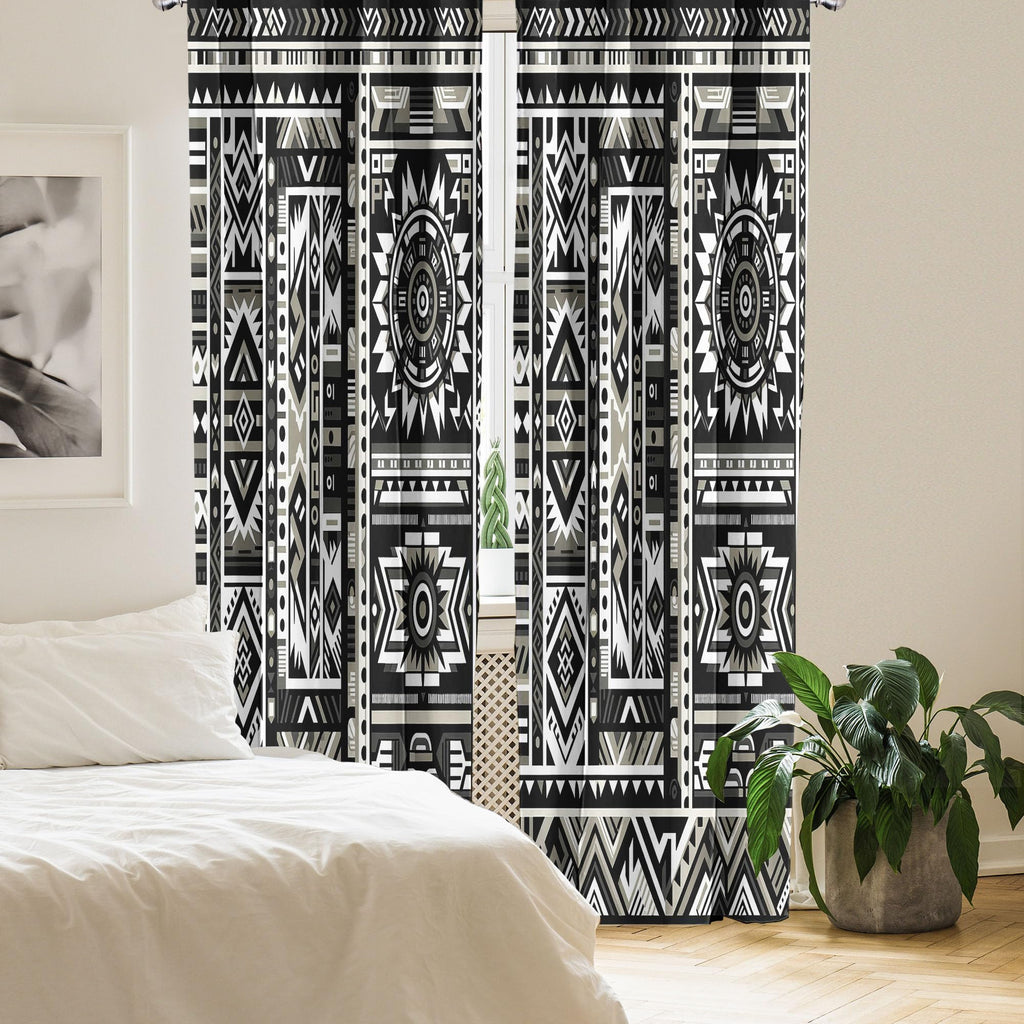 Ambesonne Southwestern Window Curtains Pack Of 2, Monochrome Colors Design With Zigzags Arrows And Cultural Motifs, Lightweight