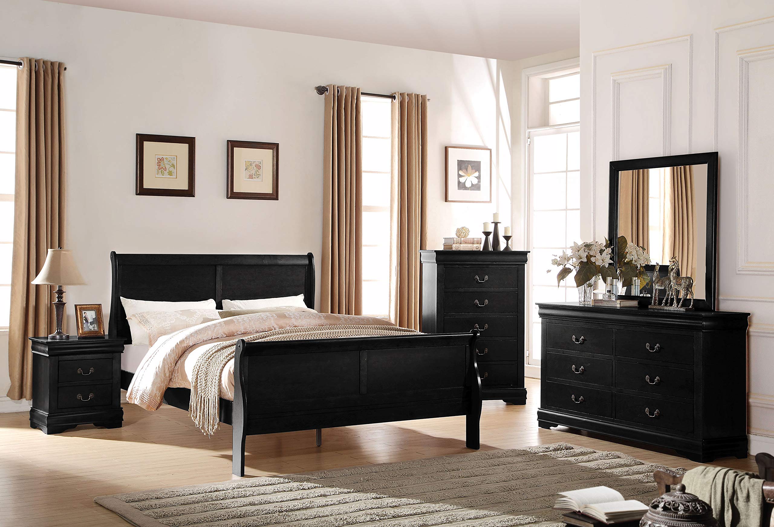 ACME Furniture Louis Philippe Twin Bed, Black