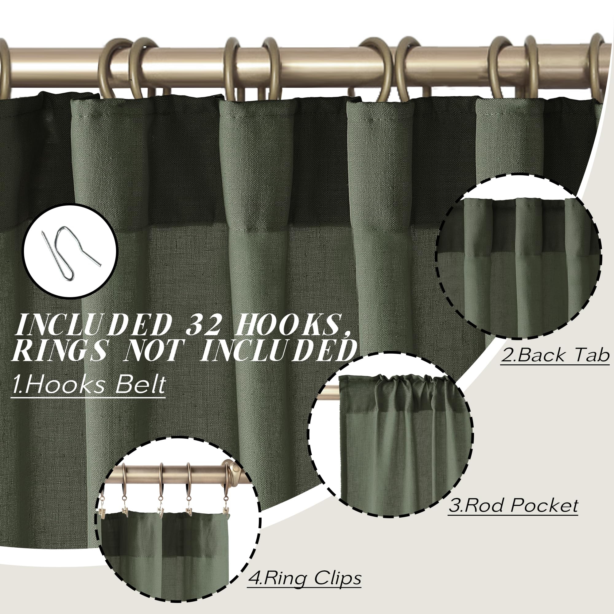 Panelsburg Curtains For Office,90 Inch Curtains For Vintage Bedroom Closet,Boho Moody Aesthetic Decor Linen Sheer Curtains 90 In