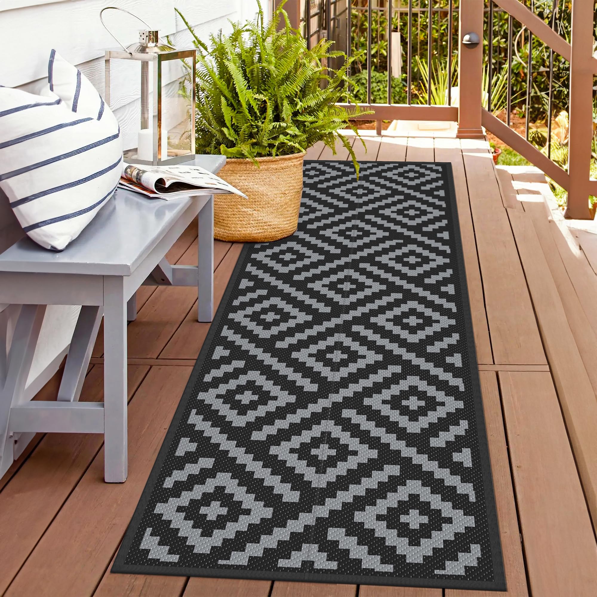 Genimo Outdoor Rugs 2.5X8 Waterproof, Reversible Mats, Outdoor Area Rug, Plastic Outside Carpet, Eeometric Rv Mat For Patio Camp