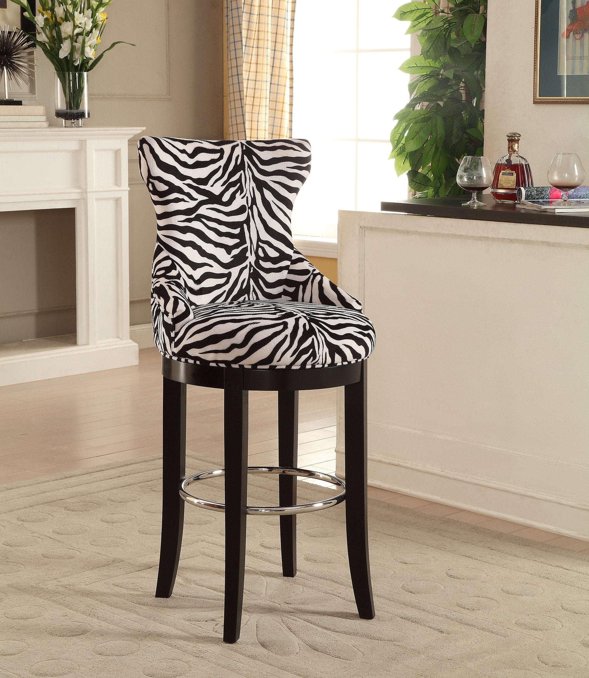 Baxton Studio Peace 30' Upholstered Bar Stool in Black and White
