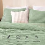 Andency Fleece Queen Comforter Set, 3 Pieces Sage Green Comforter Set For Queen Size Bed, Soft Warm Fluffy Fuzzy Bedding Set For